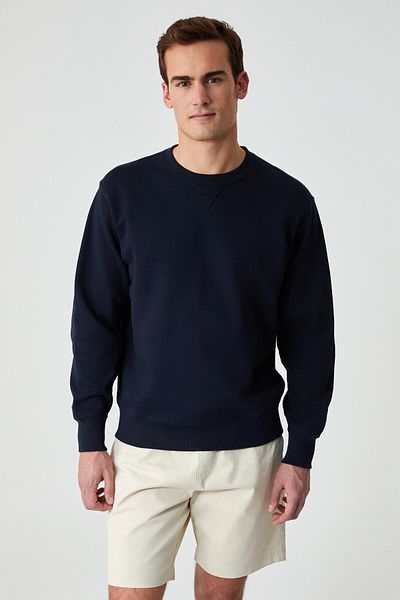 GRIMELANGE Bonell Men's 100% Cotton Relaxed Crew Neck Long Sleeve Navy Blue Sweatshirt