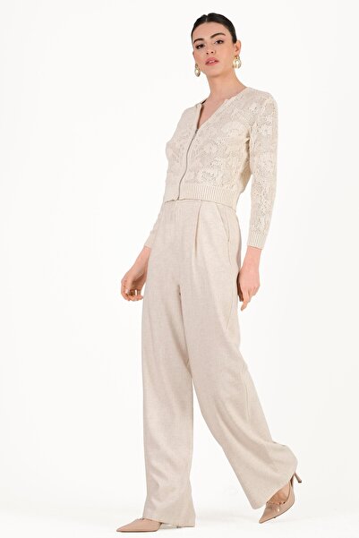 Spazio Fabian Yüksek Bel Geniş Paça Salaş Pantolon BEJ