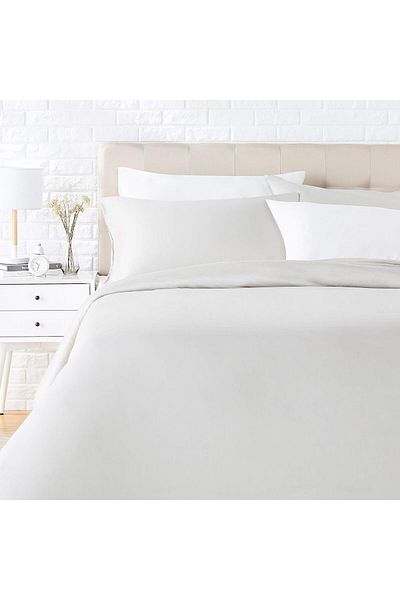 Amazon Satin bedding set, 3 pieces, 260 x 220 cm / 50 x 80 cm x 2, Light grey, Amazon Basics