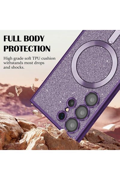 SKYDDAR INNOVATION Case for iPhone 15 Pro Max, Luxury Glitter , Antishock, 2-in-1 Removable Back, Red, sticker set