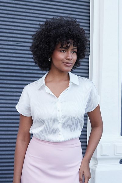 Jument Women's Collared Off-Shoulder Short Sleeve Stylish Shirt-Cream