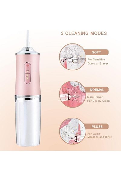 fulina Portable Cordless Water Flosser, 250ml, USB Rechargeable, IPX7 Waterproof, 3 Modes, 4 Nozzles, Pink