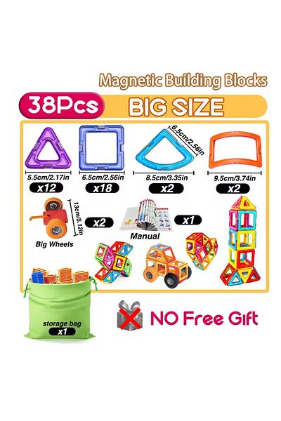 Choice Big Size 38pcs Big Size Magnetic Building Blocks - 3d Stem Educational Constructor Set Toys For Lear