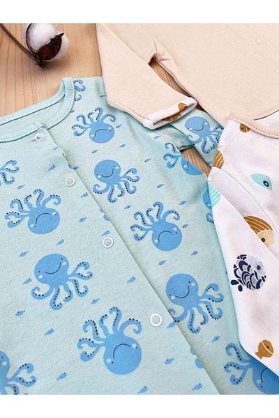 DEFNE LİNA BABY Girl Boy Baby Printed Cotton Snap-On Booties 3-Piece Newborn Outfit Jumpsuit Set 3-6-9 Months