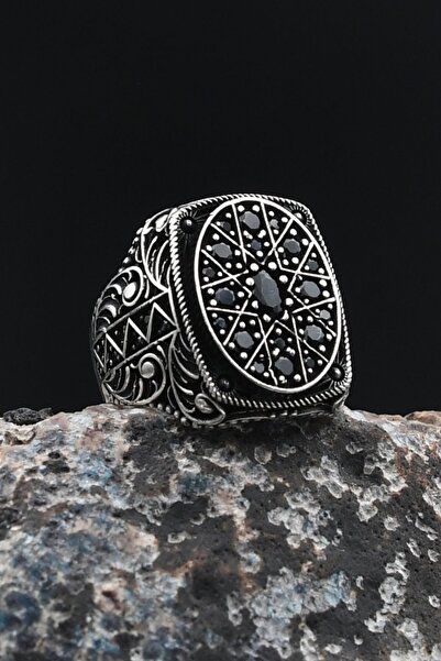 Prestige Gümüş Erkek Yüzüğü Mikro Taş Mıhlamalı Italyan Tasarım