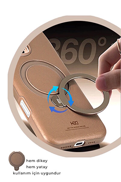 m.tk moveteck iPhone 16 Pro Max Kılıf Magsafe Deri Kapak Halkalı Standlı Vapor Clasic