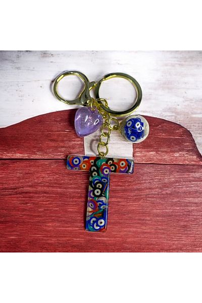 DKY Letter t Evil Eye Beaded Keyring Bag Charm Bag Accessory
