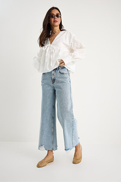 Bianco Lucci Pantaloni de damă până la gleznă spălați cu zăpadă - 60251176