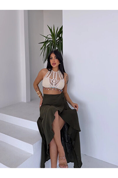 hazelin Кадім Хакі Асиметрична спідниця з мусліну, що зав'язується на талії HZL25S-DSB117801