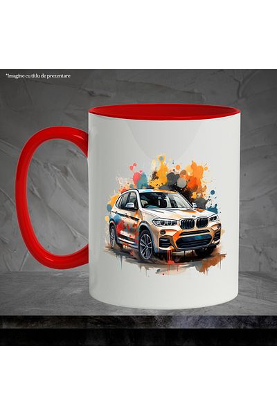 StoryGift Romania Car Mug, Paint Splatter, Watercolor, BMW, Multicolor 330 ml, Ceramic with , With ,STG