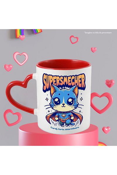 StoryGift Romania Super Trickster Mug, Superhero, Flying Cat, 330ml, Ceramic with Heart Handle Ro, With,STG.