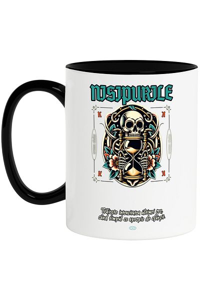 StoryGift Romania Mug Sands of Time skull head hourglass time, 330ml, Ceramic with Black Handle, With ,STG