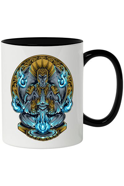 StoryGift Romania Mug With Altar, Flames, Fantasy, Helmet, Man, Deity, Multicolor 330 ml, Ceram, With ,STG