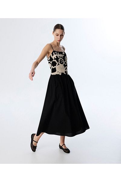 Twist Crochet Mix Poplin Dress