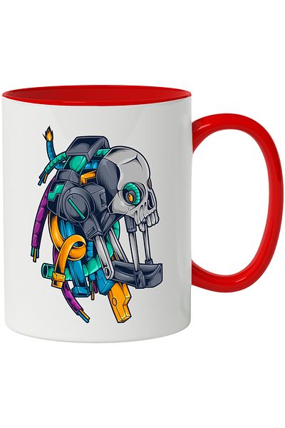 StoryGift Romania Mug With Alien, Robot, Android, Cables, SF, Skull, Multicolor 330 ml, C, Cu,STG
