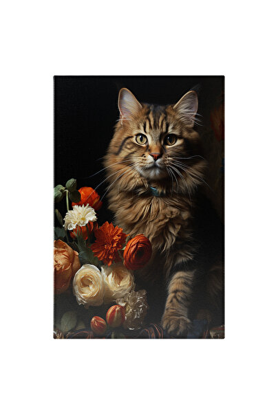 StoryGift Romania Tablou Canvas: Felina Maiestoasa Pisica, Flori Taiate, Intu...