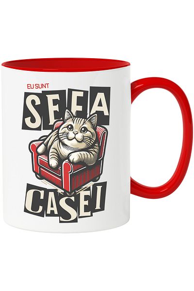 StoryGift Romania Mug Cat On Armchair Funny Text I Am The Boss Furry Animal, 330ml, Ceram, With ,STG