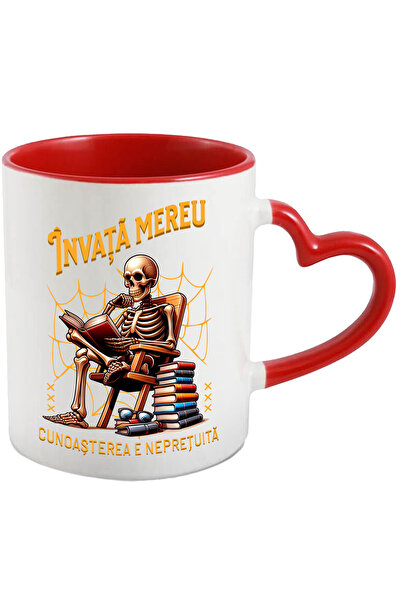 StoryGift Romania Cana invata mereu, cunoasterea e nepretuita schelete , 330ml, Ceramica cu Maner , Cu ,STG