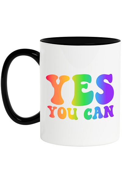 StoryGift Romania Mug with encouraging message in English "Yes, you can" - yes, you can with Black Handle, With ,STG