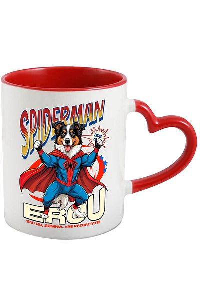 StoryGift Romania Mug with Australian Shepherd Dog in SpiderMan Costume, With,STG