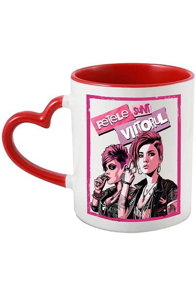 StoryGift Romania Motivational Text Mug Girls are the Future, 330ml, Ceramic with Red Heart Handle, With,STG.