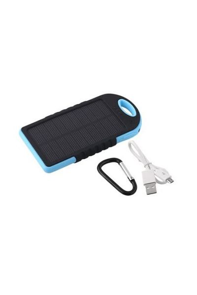 MACVI Baterie portabila solara Macvi® 5000 mAh, 2 porturi USB, negru-albastru