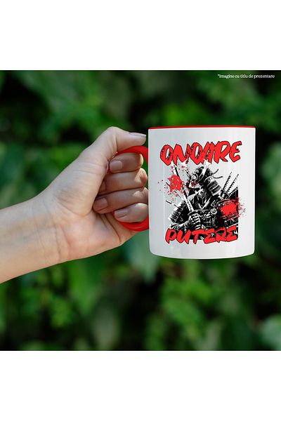 StoryGift Romania Japanese Assassin Ninja Samurai Honor Power Mug, 330ml, Ceramic with Red Handle, With Handle