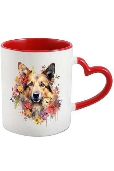 StoryGift Romania Cana Cu Caine, Ciobanesc German, Flori, Frunze, Watercolor, Multicolor 330 ml, C, Cu ,STG