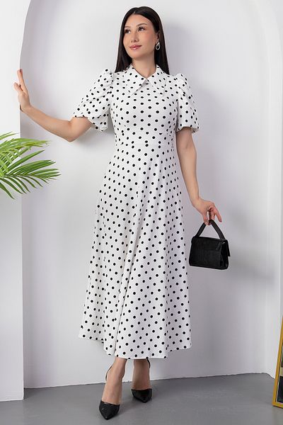 PULLIMM Collared Polka Dot Dress Ny4535