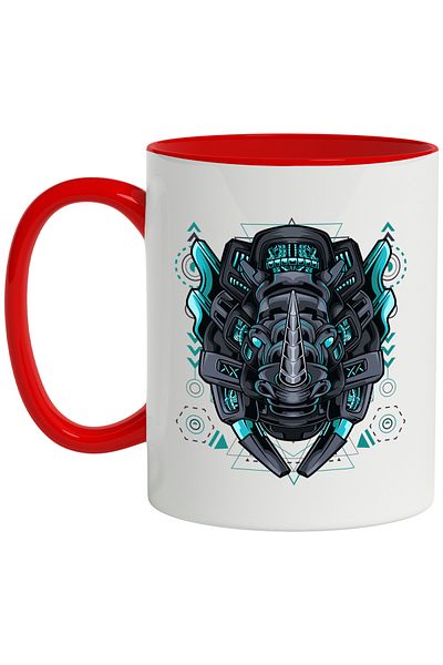StoryGift Romania Rhino Head Mug, Mecha, Robot, SF, Cyberpunk, Multicolor 330 ml, Ceramic, With ,STG