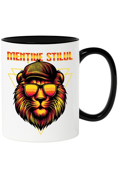 StoryGift Romania Lion Mug with Hat and Sunglasses Keep it Stylish, 330ml, Ceramic with Man, With, STG