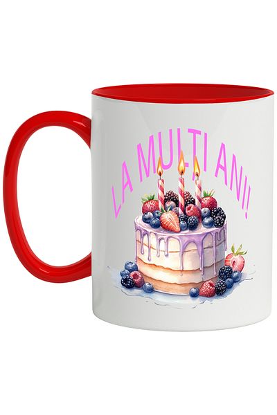 StoryGift Romania Mug With Happy Birthday Message, Cake, Berries, Glaze, Multicolor 330 ml, , With ,STG