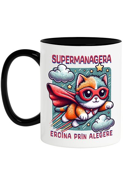 StoryGift Romania Super Manager Mug, Superhero, Heroine By Choice, 330ml, Ceramic with Black Handle, With ,STG