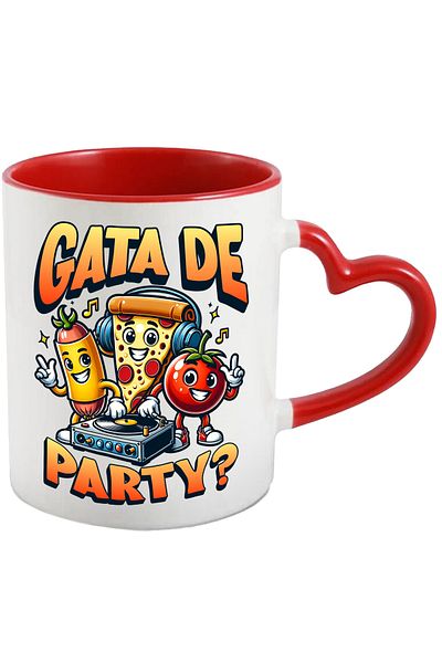 StoryGift Romania Pizza Party DJ Mug Red Pizza Slice Ready to Party, 330ml, Ceramic with Handle, With,STG