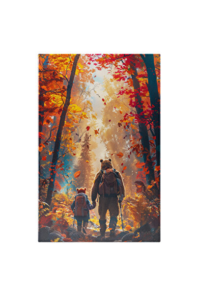 StoryGift Romania Tablou Canvas: Imagine Cu Tata Si Fiul Urs Prin Padure Cu G...