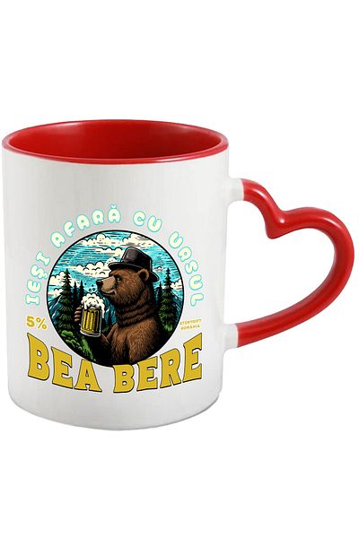StoryGift Romania Mug Go outside with the bear. Drink beer in the forest nature, 330ml, Ceramic with Linen Handle, With ,STG