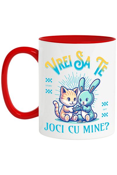 StoryGift Romania Mug with Animal Pair Orange Cat Rabbit Text Do You Want to Play with Me, D, With, STG