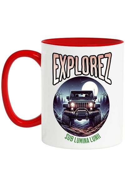 StoryGift Romania Mug exploring under the moonlight off-road vehicle in the forest, 330ml, Ceramic with Handle, With, STG.