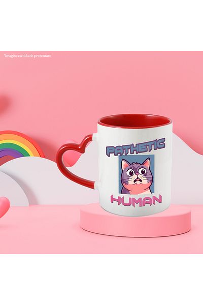StoryGift Romania Mug with "disgusted" cat with the message "Pathetic human", illustration, man, hates, With,STG