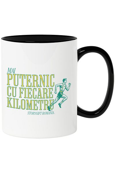 StoryGift Romania Mug Man running motivational message STRONGER WITH EVERY KILOMETRE, 330ml, C, Cu, STG.