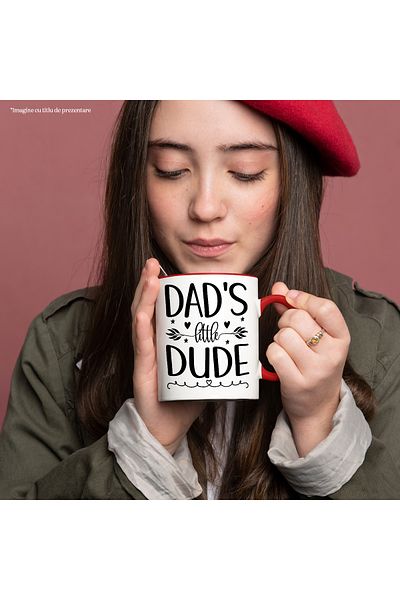 StoryGift Romania Heart mug for father's little son - message in English with Red Handle, With M,STG.