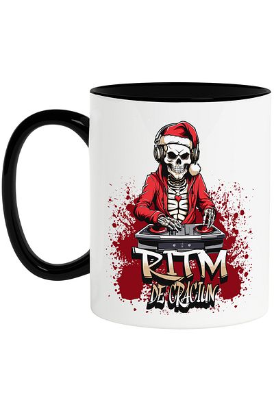 StoryGift Romania Christmas Rhythm Mug Skeletons Santa Claus DJ, 330ml, Ceramic with Black Handle, With M,STG