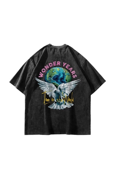 Bak Moda Wonder Years Štampano Oversize kroj Unisex periva crna majica