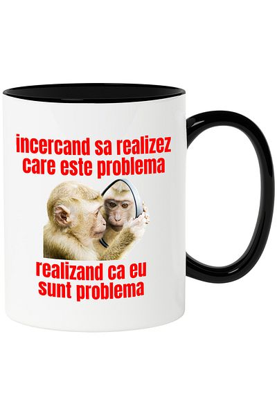 StoryGift Romania Funny monkey mug looking in the mirror, I am the problem, 330ml, Ceramic with, With, STG