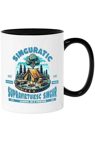 StoryGift Romania Mug survive alone camping tent forest nature, 330ml, Ceramic with Handle, With, STG.