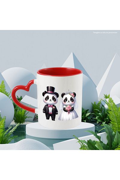StoryGift Romania Mug with a bear and a Panda bear | illustration | at the wedding | marriage | bouquet, With,STG.