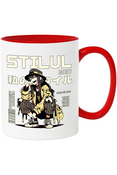 StoryGift Romania My Style Mug. Believe in yourself anime style laughing girl, 330ml, Ceramic with R Handle, With ,STG