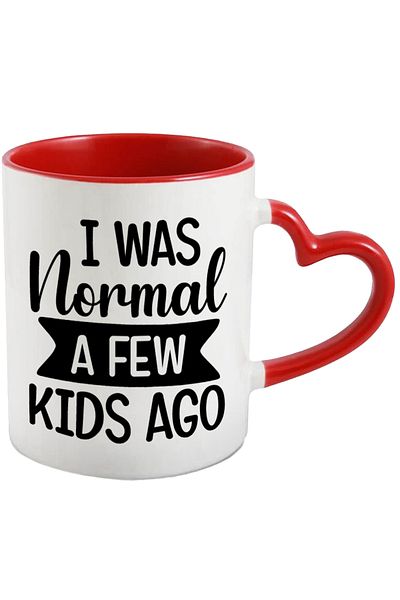 StoryGift Romania Mug for mothers who were normal a few children ago with Red Heart Handle, With Handle, STG.