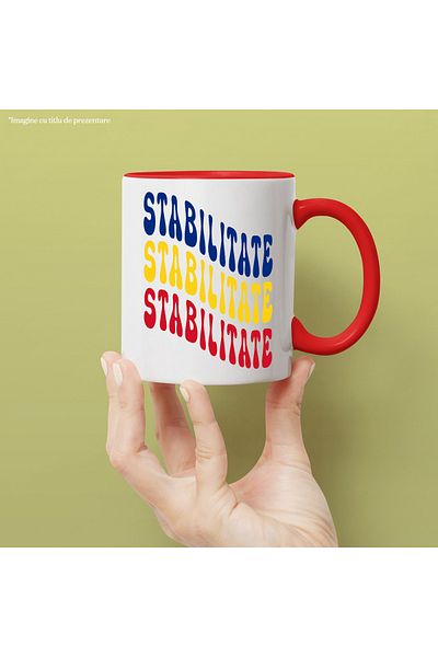 StoryGift Romania Mug The Word Stability, in the Colors of the Romanian Flag, Red, Yellow, Blue, with ,STG