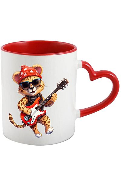 StoryGift Romania Mug with a jaguar playing the guitar | illustration | talent | glasses | hat, With ,STG